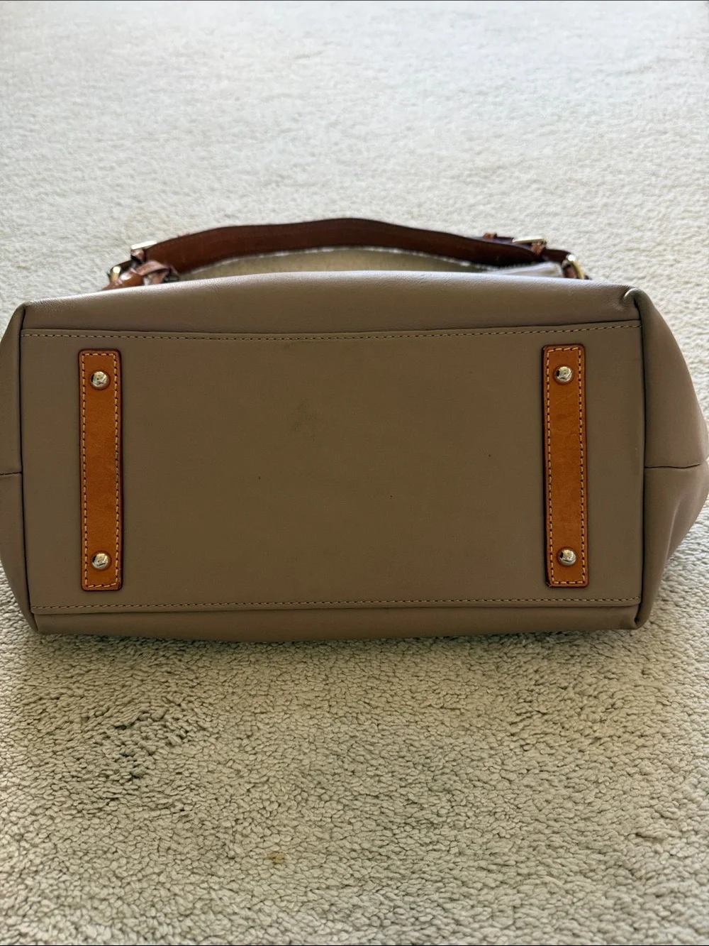 Taupe Leather Shoulder Bag with Chestnut Trim